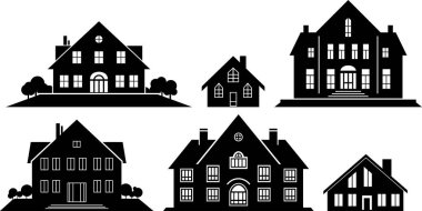 Ev illüstrasyonları. Amblem için apartman logosu tasarımı şablonu. Binanın görüntüsü beyaz üzerine izole edilmiş. Ai oluşturuldu.