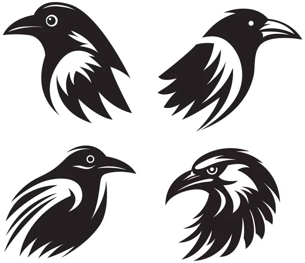 Głowy Kruczych Abstrakcyjnych Ilustracji Postaci Logo Graficzne Szablonu Projektu Ptasiego — Wektor stockowy