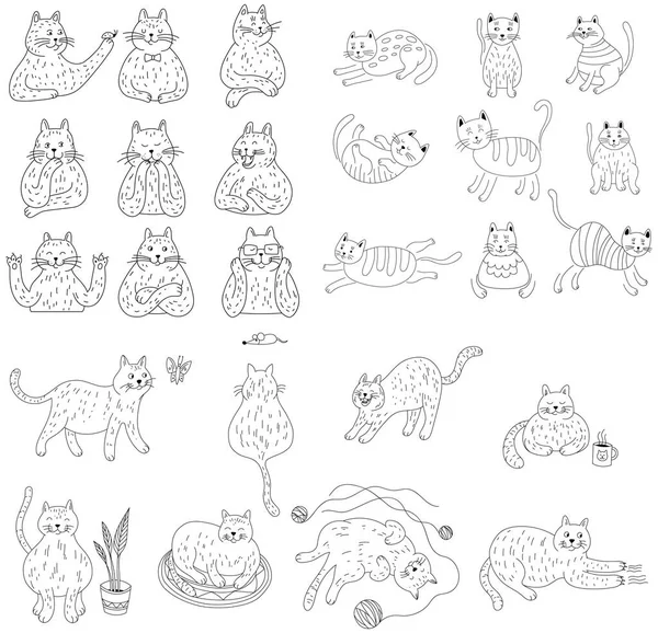 Набор Милых Мультяшных Котов Изолированных Белом Ручная Иллюстрация Детской Коллекции — стоковый вектор