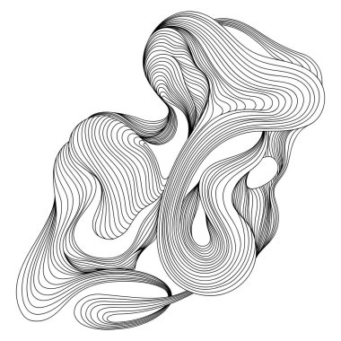 Soyut mürekkep dalgalı çizgiler. Tasarım için tek renkli kompozisyon ögesi. El çizimi illüstrasyon şekli.