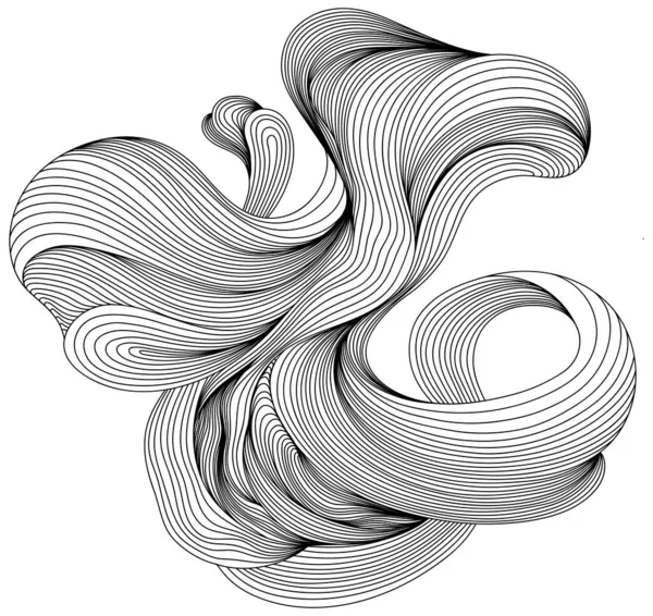 油墨波纹线在白色上隔离 单色组合元素的设计 手绘插图形状 — 图库矢量图片