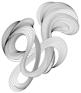 Soyut mürekkep dalgalı çizgileri beyaza izole edilir. Tasarım için tek renkli kompozisyon ögesi. El çizimi illüstrasyon şekli.