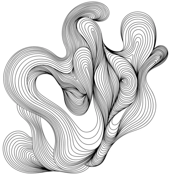 抽象的なインクの波長線は白で隔離される デザインのためのモノクロ組成要素 手描きイラストの形状 — ストックベクタ