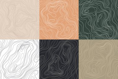 Topografik çizim duvar kağıdı el çizimi seti. Arkaplan konsept poster koleksiyonu. Çizgiler ve hatlar dağların rahatlama konsepti.