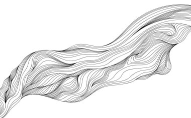 Soyut şekil kaval çizgileri. Elle çizilmiş duman çizimi. Mürekkep boyası saç stili bileşimi.