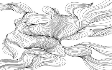 Dalgalı çizgileri ve kıvrımları olan el yapımı saç çizimi. Beyaz arkaplanda izole edilmiş duman.