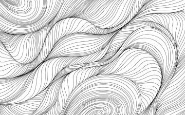 Dalgalı siyah kıvrımlı çizgilerle el çizimi soyut çizimi. Duman beyaz arkaplanda duvar kağıdı veya arkaplan için izole edilmiş.