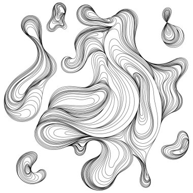 Soyut leke bileşimi. Çizgi sıçrama şekli el çizimi seti. Arkaplan duvar kağıdı için ince çizgi mürekkep boyama biçimi bileşimi.