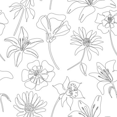 Elle çizilmiş çiçekli pürüzsüz desen. Çiçek arkaplanı. El çizimi.
