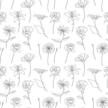 Elle çizilmiş çiçekli pürüzsüz desen. Soyut çiçek arkaplanı.