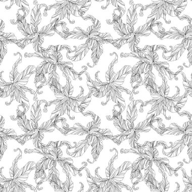Kusursuz desenli, elle çizilmiş soyut çiçekler. Basit çizgi illüstrasyonu.