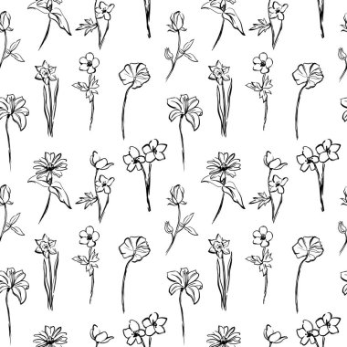 Elle çizilmiş kır çiçekleriyle kusursuz desen.