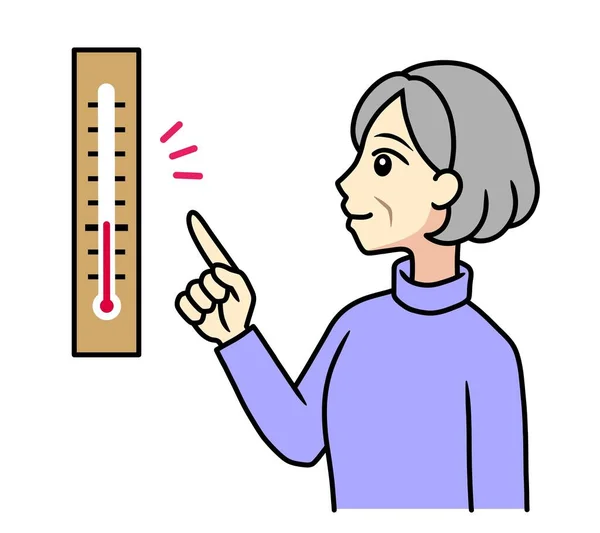 Старшая Женщина Проверяет Температуру Термометром — стоковое фото