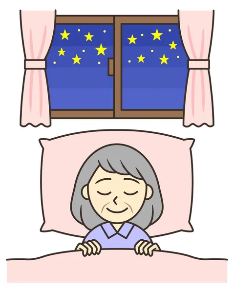 Seorang Wanita Senior Tidur Malam Hari — Stok Foto