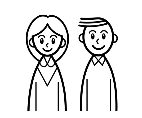 Line Drawing Young Couple Smiling — Stock Photo, Image