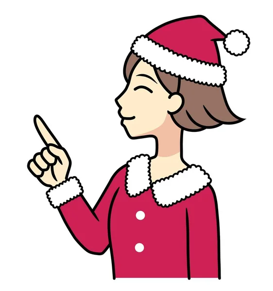 Noel Baba kostümlü genç bir kadın yukarı bakıyor.