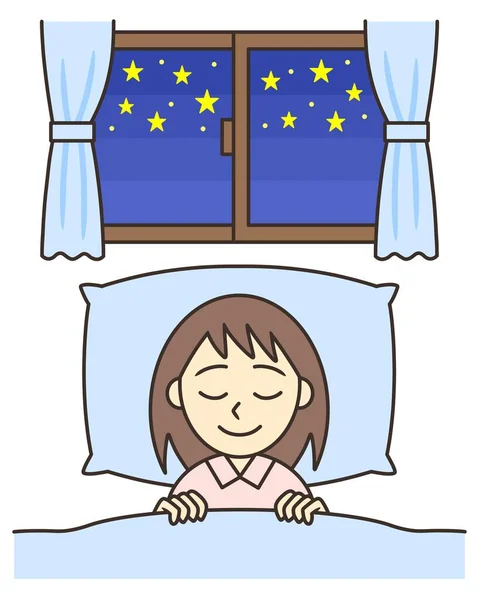 Geceleri uyuyan genç bir kadın.