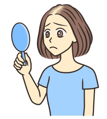 young woman worried about thinning hair on top