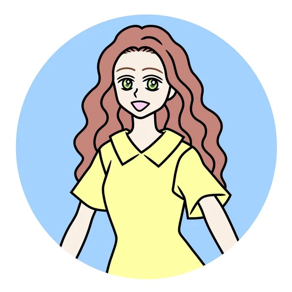 Молодая Женщина Рыжими Волосами Жёлтом Платье Синем Круге — стоковое фото
