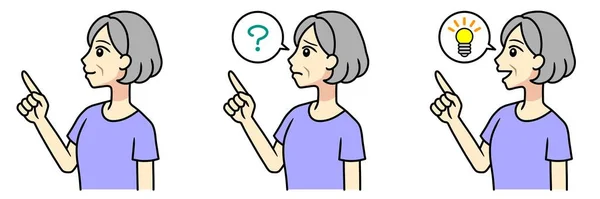 set of senior woman pointing up with finger