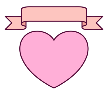 Yatay pembe bir kurdele ve bir aşk kalbi.
