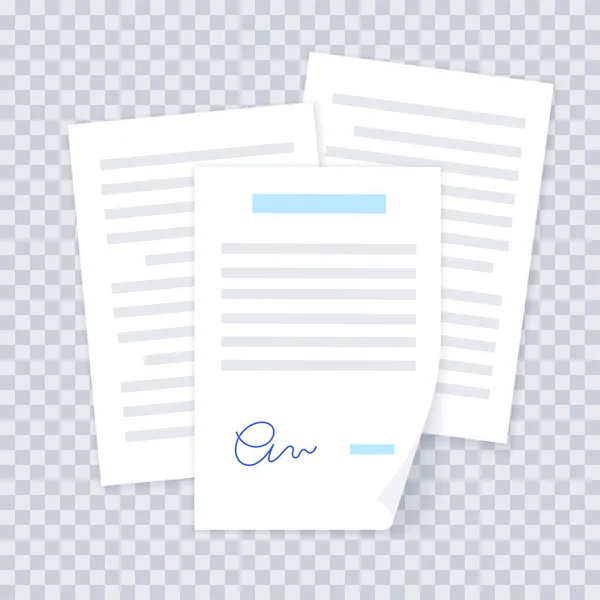 Les Documents Papier Empilent Pile Avec Des Pages Contrat Avec — Image vectorielle