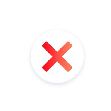 Çapraz simge konsepti. Pictogram işaretini reddet. Reddet işareti, kırmızı iptal sembolü. Başarısız test ya da olumsuz oy. Beyaz arkaplan üzerindeki arayüz düz vektör illüstrasyonunun yuvarlak web ögesini sil.