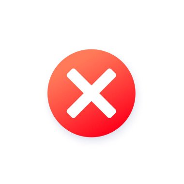 Çapraz simge konsepti. Pictogram işaretini reddet. Reddet işareti, kırmızı iptal sembolü. Başarısız test ya da olumsuz oy. Beyaz arkaplan üzerindeki arayüz düz vektör illüstrasyonunun yuvarlak web ögesini sil.