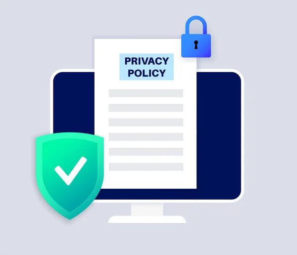 stock vector Privacy policy concept. Statement or legal document on computer online. Privacy law documentation. Personal information about the client or digital declaration. Flat vector illustration for business