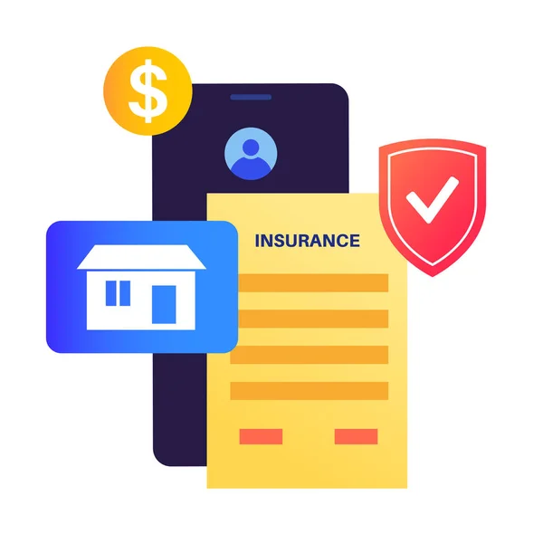 House Försäkring Formulär Online Smartphone Hem Skydd Säkerhet Egendom Koncept — Stock vektor