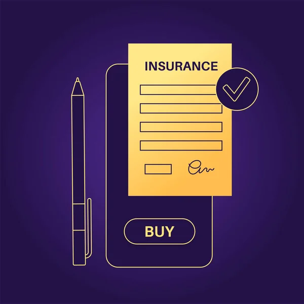 オンライン保険フォーム 健康や家の安全コンセプト デジタル契約 スマートフォンでインターネット上の保険プランを購入します 金融損失フラットベクトル図からのプロパティの保護 — ストックベクタ