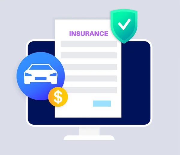 Kfz Versicherung Formular Online Automobilschutz Sicherheitsantrieb Digitaler Vertrag Versicherungsvertrag Internet — Stockvektor