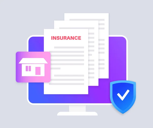 Formularz Ubezpieczenia Domu Online Ochrona Domu Koncepcja Bezpieczeństwa Nieruchomości Cyfrowa — Wektor stockowy