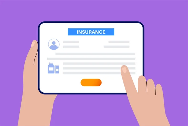 Formulář Zdravotního Pojištění Online Zdravotní Péče Ochrana Života Digitální Smlouva — Stockový vektor