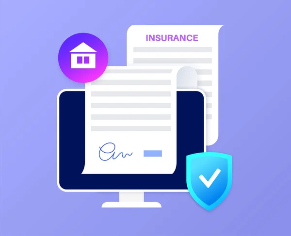 Huset Försäkring Formulär Nätet Hem Skydd Säkerhet Egendom Koncept Digitalt — Stock vektor