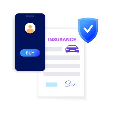 Araba sigortası çevrimiçi. Otomobil koruması, güvenlik sürücüsü. Dijital anlaşma, internetten sigorta satın alma planı. Otomobil koruması, finansal kapsama vektörü illüstrasyonu