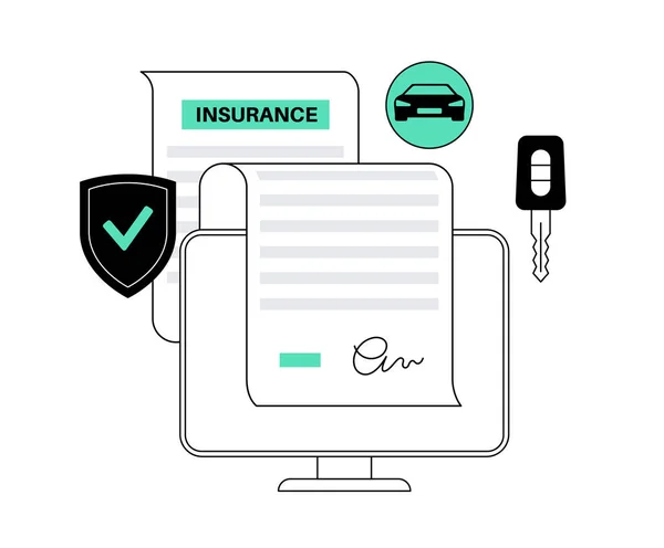 Pojištění Auta Online Automobilová Ochrana Bezpečnostní Pohon Digitální Smlouva Nákup — Stockový vektor