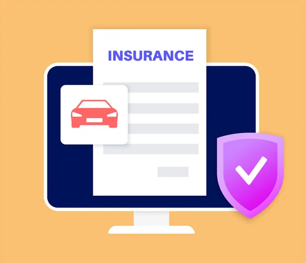 Bilförsäkringar Nätet Bilskydd Säkerhetsdrift Digitalt Avtal Köpa Försäkringsplan Internet Datorn — Stock vektor