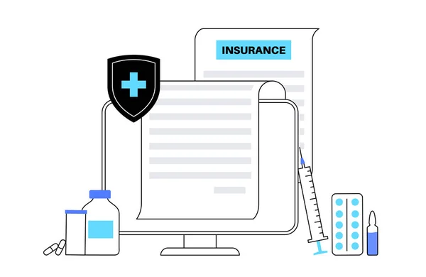 Formulář Zdravotního Pojištění Online Zdravotní Péče Ochrana Života Digitální Smlouva — Stockový vektor