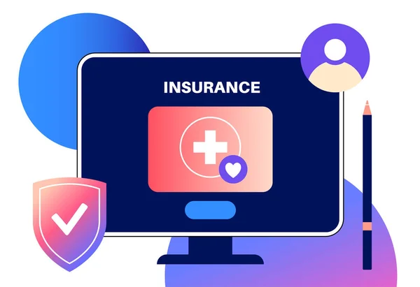 온라인으로 보험이 만들어 개념이다 디지털 인터넷에서 Clinic Hospital Financial Coverage — 스톡 벡터