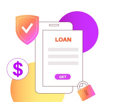 İnternet üzerinden kredi. Bireyler ya da kuruluşlar için internet üzerinden bankadan borç para almış. Araba, düğün, ev, iş için kişisel sabit faiz oranı. Uygulama vektör illüstrasyonunda borç vermek