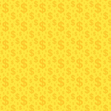 Dolar sembolü kusursuz desen. Nakit ikonlar, para grafikleri. Dekorasyon kağıdı ya da duvar kağıdı. Maaş zamanı. Bankacılık ya da ticaret. Altın zemin üzerinde finans veya yatırım düz vektör çizimi