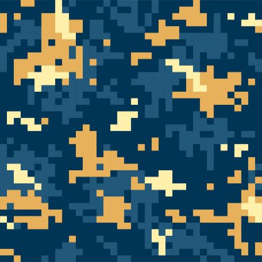 Donanma kamuflajı kusursuz. Karşılaştırmalı kamuflaj. Haki, kum, retro dijital pikseller. Çöl askeri tekstili. Askerler için çok renkli üniforma askeri düz vektör çizimi