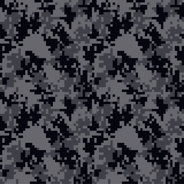 Kamuflaj kusursuz desen. Siyah beyaz gri dijital pikseller. Askeri tekstil konsepti. Savaştaki askerler için modern kamuflaj üniforması. Çoklu renkli askeri duvar kağıdı vektör illüstrasyonu