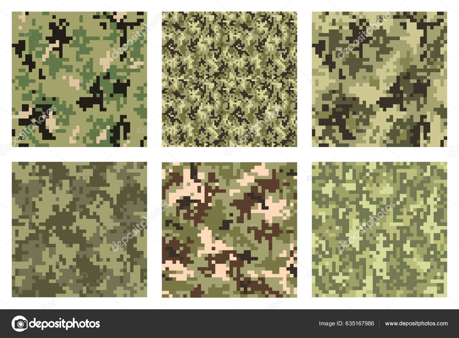 Camouflage Seamless Pattern Comparison Different Types Camo Khaki