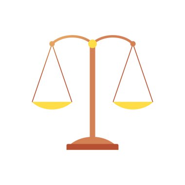Wooden scale of of justice in the courthouse. Golden weighing bowls. Concept of law and judgment. Legal punishment or verdict decision. Authority logo. Realistic vector illustration for web banner.