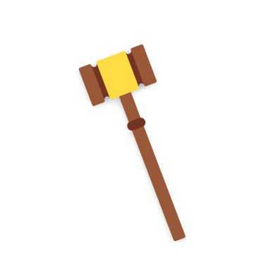 Wooden golden gavel icon of justice in the courthouse. Concept of justice and judgment. Legal punishment or verdict decision. Authority logo. Realistic vector illustration for web banner.