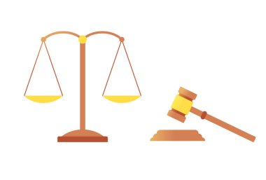 Wooden gavel and scale of of justice in the courthouse. Concept of law and judgment. Legal punishment or verdict decision. Authority logo. Realistic vector illustration for web banner.