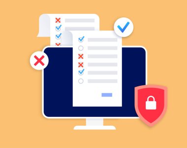 Survey document. Checklist form for feedback or questionnaire pool. Customer service, client satisfaction report. Education test, quiz or interview, human research assessment flat vector illustration.