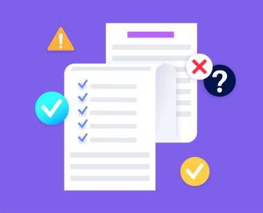 Survey document. Checklist form for feedback or questionnaire pool. Customer service, client satisfaction report. Education test, quiz or interview, human research assessment flat vector illustration.